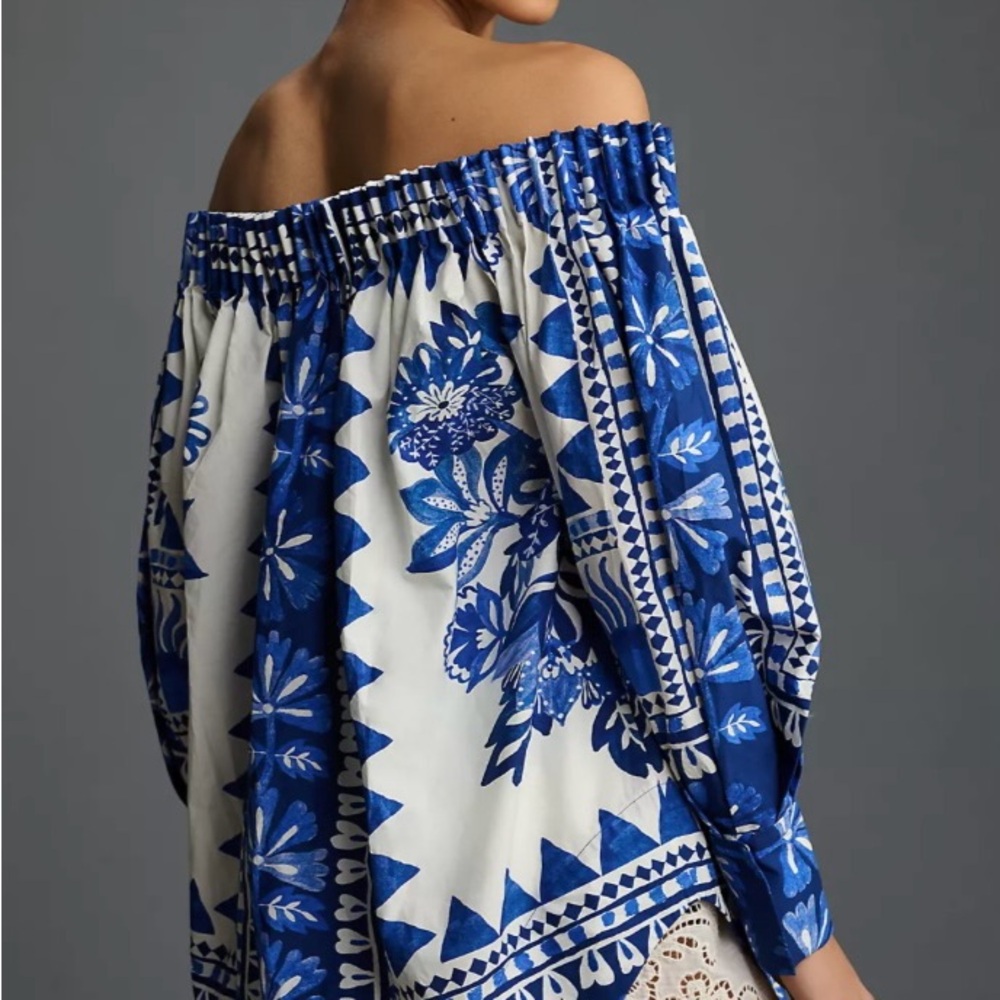 Farm Rio Blue Floral Off-Shoulder Top - Picture 5 of 10